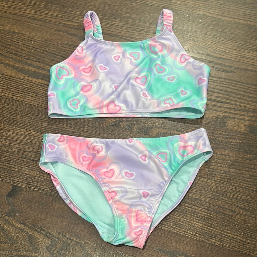 Wonder Nation Kids Swimwear Bikini Set with Heart Pattern Sz L (10-12)